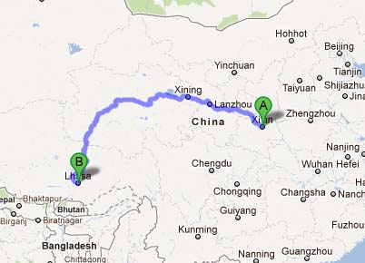 Xian to Tibet map
