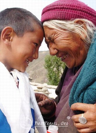 a Tibetan boy and his grandma