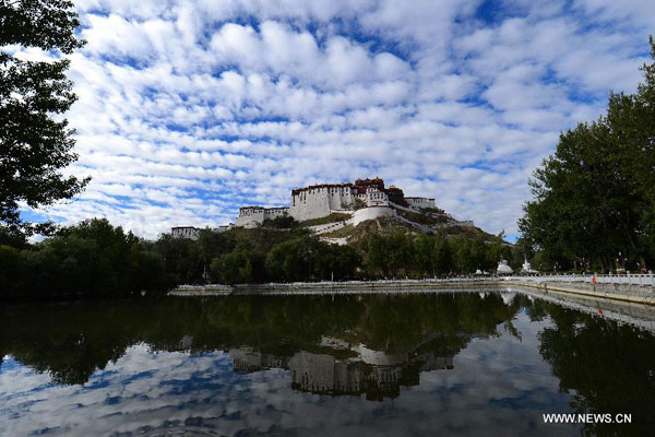 the Potala Palace under the sky in Lhasa, capital of southwest China's Tibet Autonomous Region.