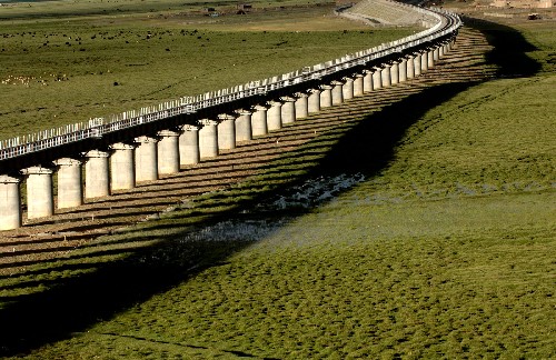A railway bridge in the Qinghai-Tibet Plateau where new high-speed trains will pass starting next month
