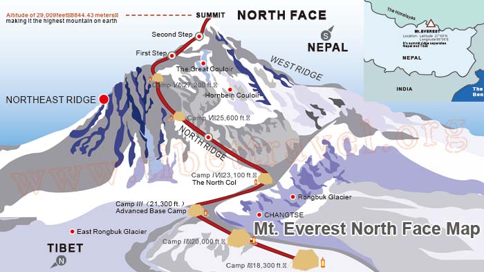 map of mount everest north face