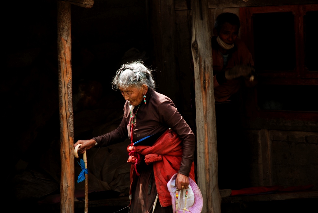 Senior Pilgrim Worships Buddha in Lhasa