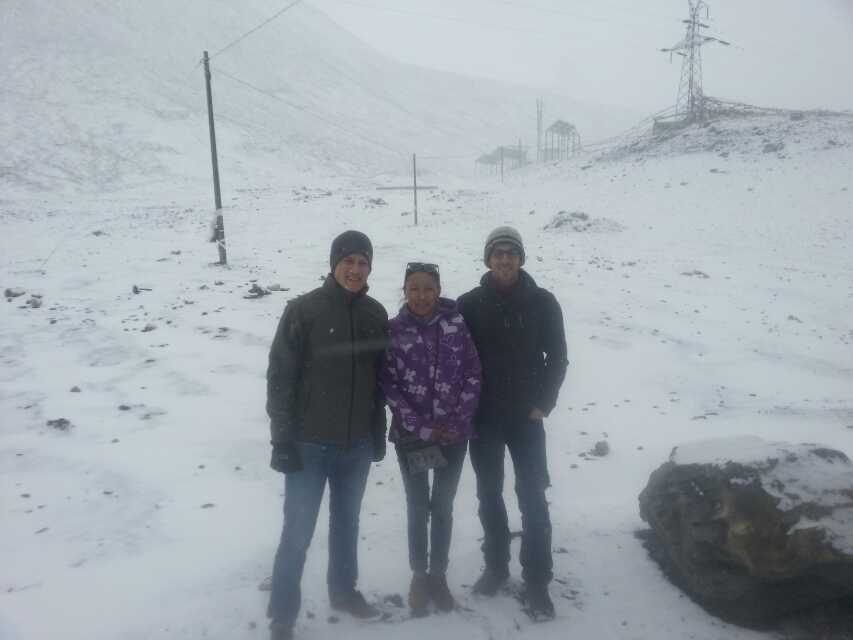 It snows at the pass of Karola, the way head to Mount Everest