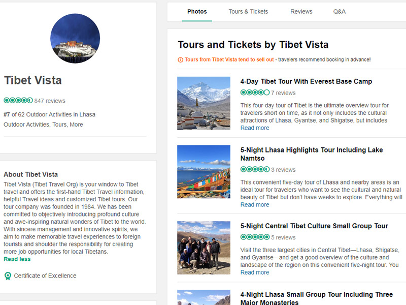 Tibet Vista’s Reviews on Tripadvisor