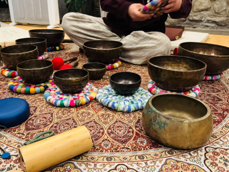 Collection of handmade Tibetan prayer bowls
