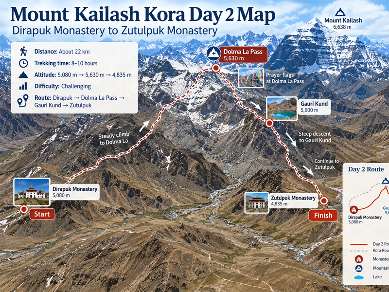 Mount Kailash Kora Day 2 Map Map of the Kora route from Dirapuk to Zutulpuk